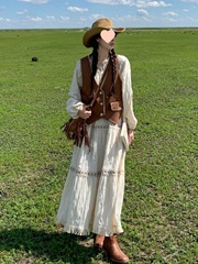 新款川西旅游穿搭连衣裙套装春秋女美拉德新品感长裙子年轻潮