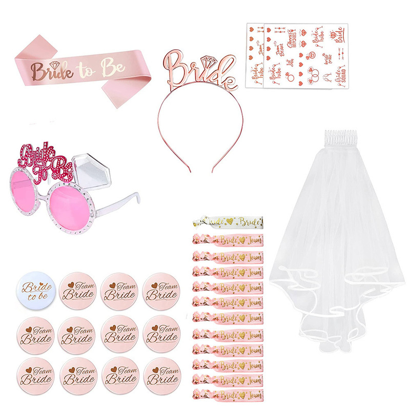 Cross-border new bridal bachelor party TEAM BRIDE bridesmaid badge shoulder strap veil Crown set