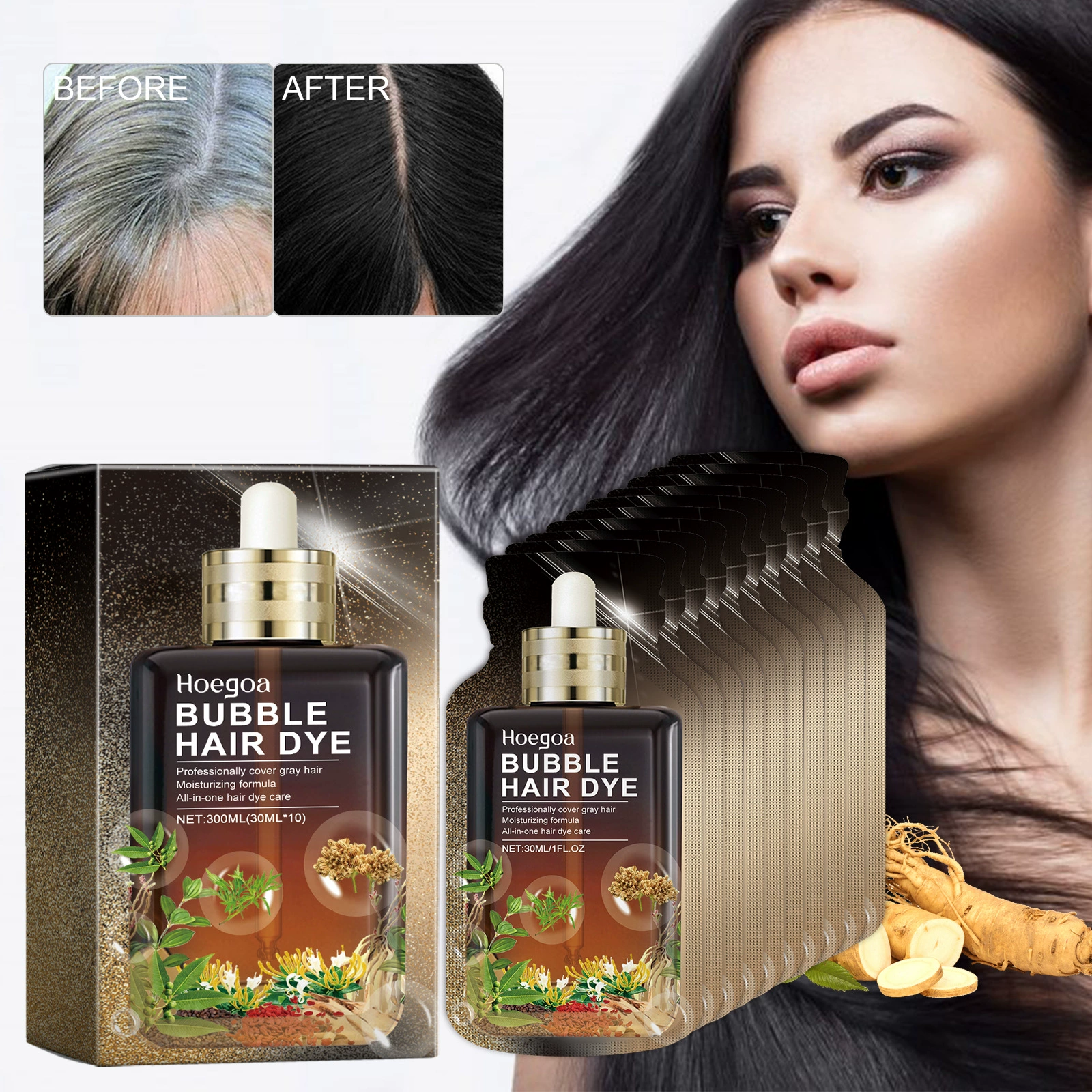 Hoegoa растительные пузырьки окрашены в течение длительного времени, не выцветают, нежные и не повреждают волосы.