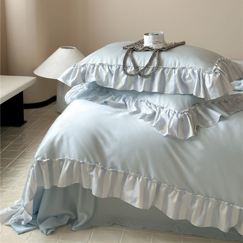 Jogo de roupa de cama verão tencel com renda estilo coreano_voghion.com