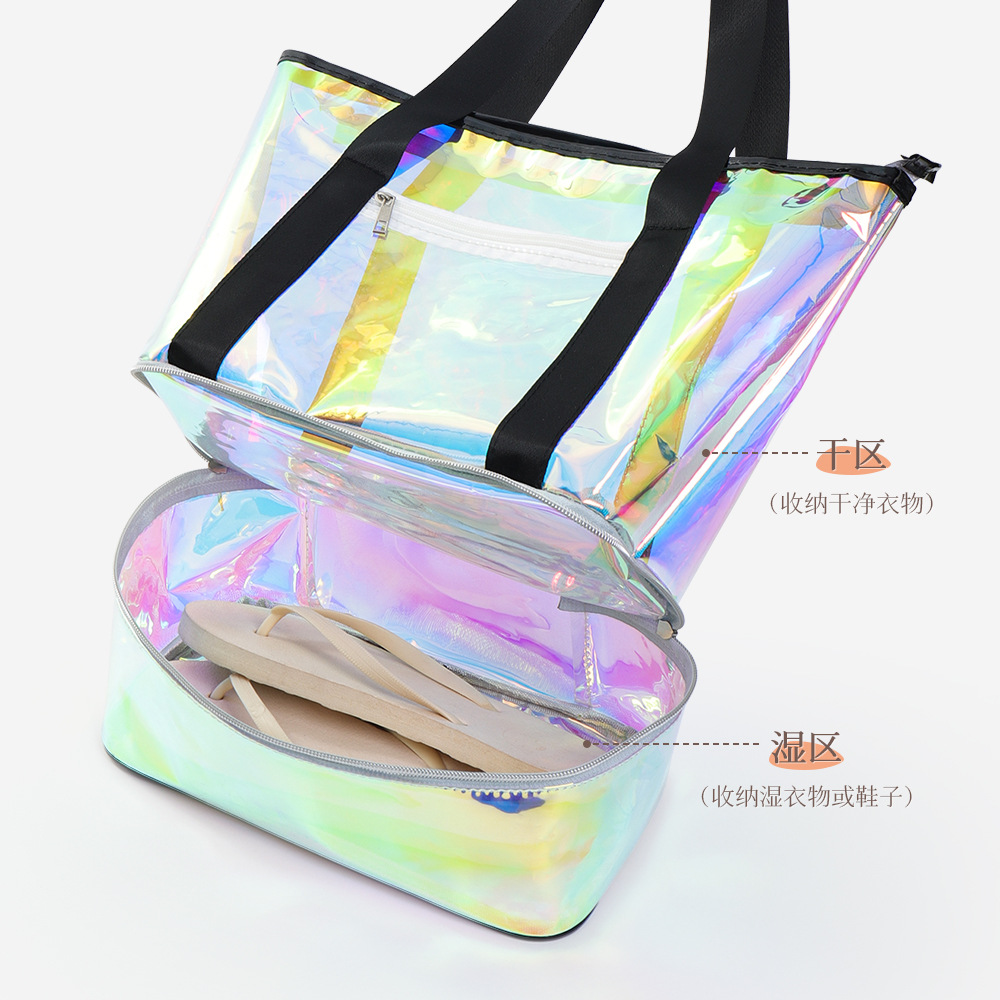 Bolso de punto de onda láser impermeable bolsa de baño de separación seca y húmeda bolsa de playa bolsa de playa de vacaciones de viaje pequeña hada viento