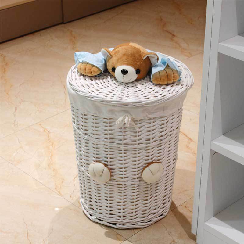Cesta de almacenamiento de sauce personalizada con cubierta vacía con cesto de ropa sucia para tiendas de hotpot de caña pastoral