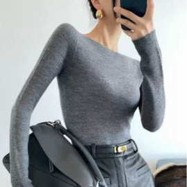 意式极简老钱风！岛精无缝一体精纺羊毛水波纹针织衫打底衫女秋冬