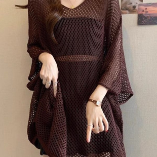 Plus Size Summer Fashion Lazy Loose New Thin Knit Top 2025 Hollow-Out Sun Protection Blouse New Chinese Style