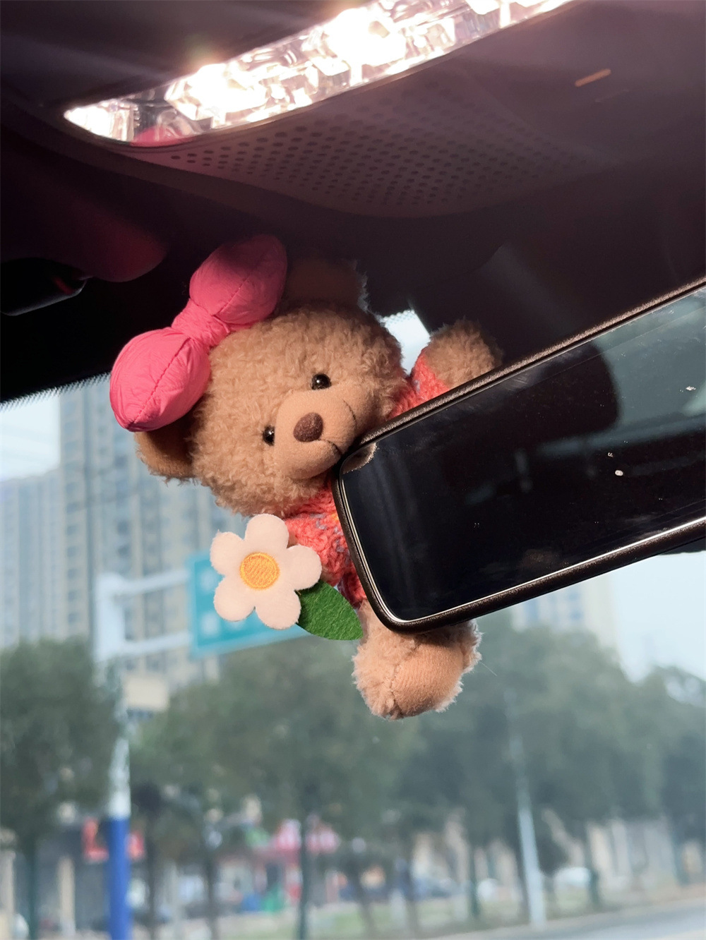 Car Creative Cute Pet Bear Rearview Mirror Ornament Cartoon Car Decoration Car Interior Accessories Car Decoration Women