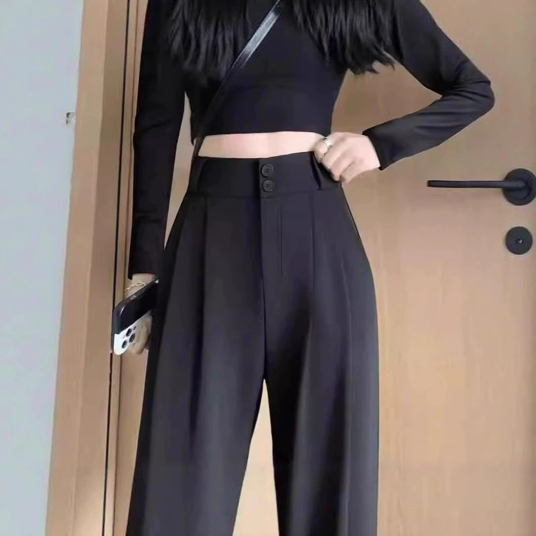 Весенне-летние новые облегающие узкие широкие брюки для женщин, универсальные костюмные брюки, свободные повседневные драпированные прямые брюки, модные