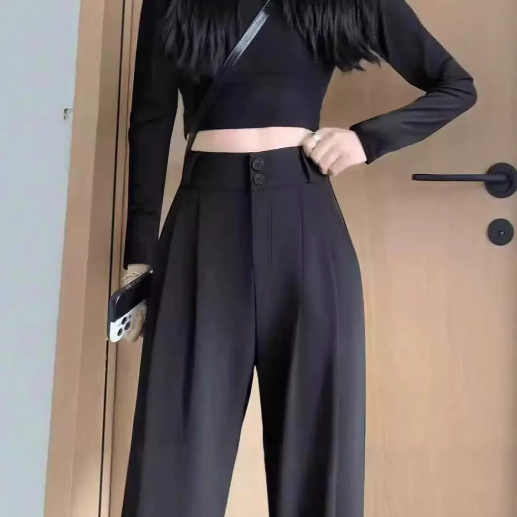 春夏季新款显瘦窄版阔腿裤女百搭西装裤宽松休闲垂坠感直筒裤子潮