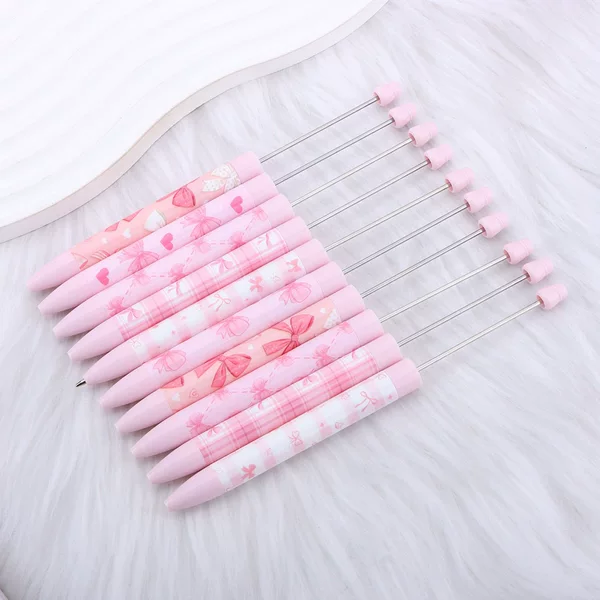 DIY Long Butterfly Beaded Pen, Girly Pink Printed Ballpoint Pen, Cute Bead Stringing Pen, DIY Beaded Pen