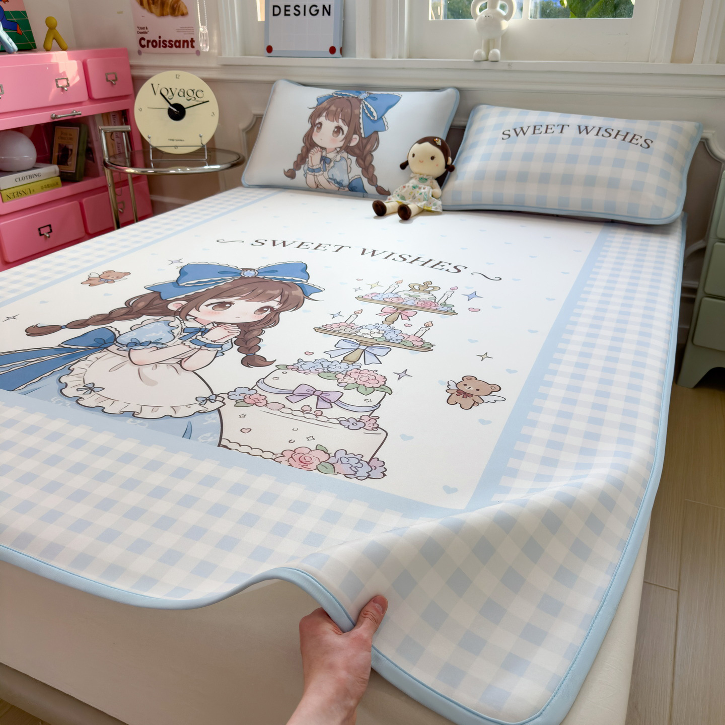 Verano sensación fría alfombra de hielo para dormir desnudo grado madre y niño caricatura lavable con máquina alfombra de hielo de aire acondicionado de tres piezas alfombra suave