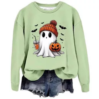 2025 Amazon Cross-Border New 3D Digital Printed Pullover Halloween Women's Casual Round Neck Sweatshirt Wholesale