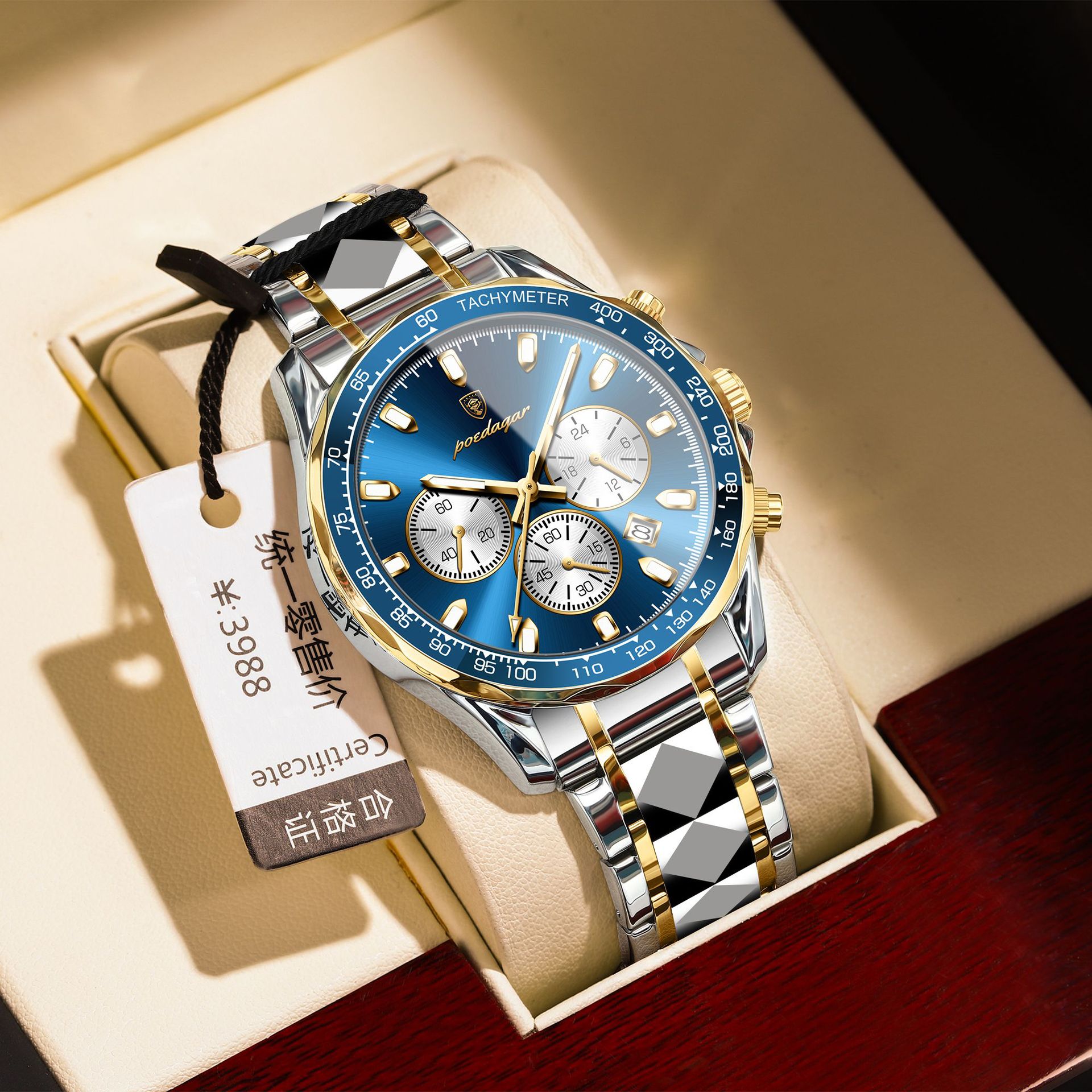 Marca suiza multifuncional reloj de hombre acero correa de cuarzo luminoso reloj de pulsera de comercio exterior en vivo una explosión