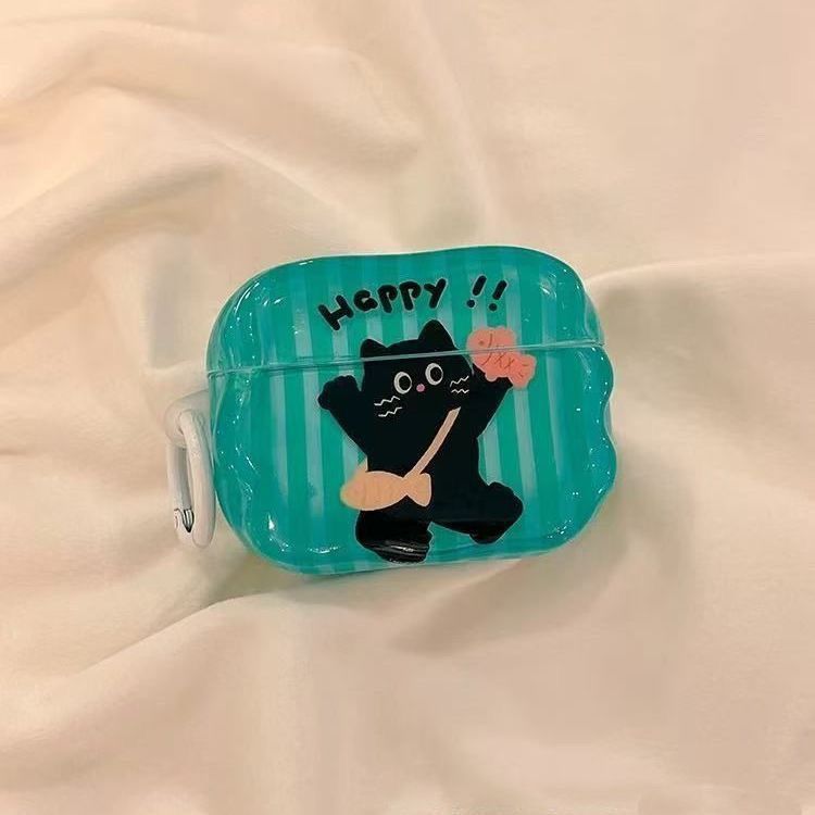 Pequeño pez gato negro para airpods 4 generación estuche de protección bluetooth airpodspro3 auriculares huaqiangbei 5 generación image 7
