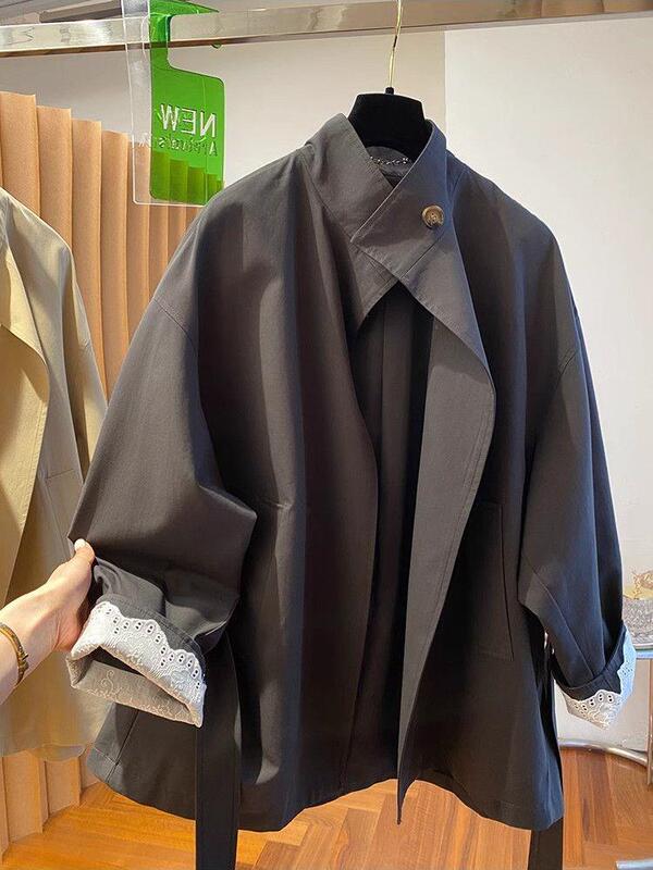 French Retro Style Mid-Length Windbreaker Short Jacket Women's Spring and Summer New Loose Waist Stand-Up Collar Top French Retro Style Mid-Length Windbreaker Short Jacket Women's Spring and Summer New Loose Waist Stand-Up Collar Top