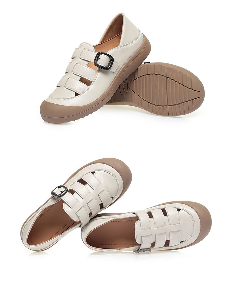 Sandal nữ mũi nhọn da bò thật đế dày thoáng khí — đen chi tiết 14
