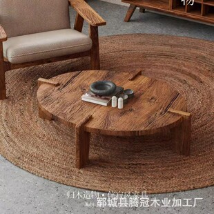 Retro Style Solid Wood Coffee Table Middle Ancient Living Room Japanese Style Solid Wood Tea Table Homestay Furniture with Silent Style Log Tea Table