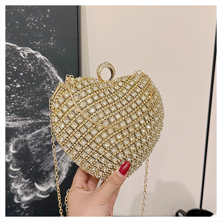 Plata Colores Oro Metal Forma De Corazón Diamante De Imitación En Forma De Corazon Bolsos De Noche display picture 9