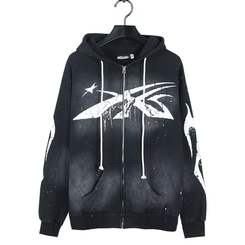 Trendy Foreign Trade Brand with All Three Tags Intact, Hellstar Paint-Splattered Minimalist Zip-Up Hooded American-Style Sweatshirt Trendy Foreign Trade Brand with All Three Tags Intact, Hellstar Paint-Splattered Minimalist Zip-Up Hooded American-Style Sweatshirt