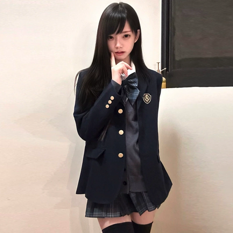 Genuine suit, multicoloured student pleated skirt, jacket