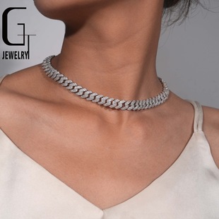 European and American Hip Hop Hot Selling 8MM Mosan 925 Silver Personalized Men's and Women's Cuban Chain Necklace in stock Seconds Test Drill Pen