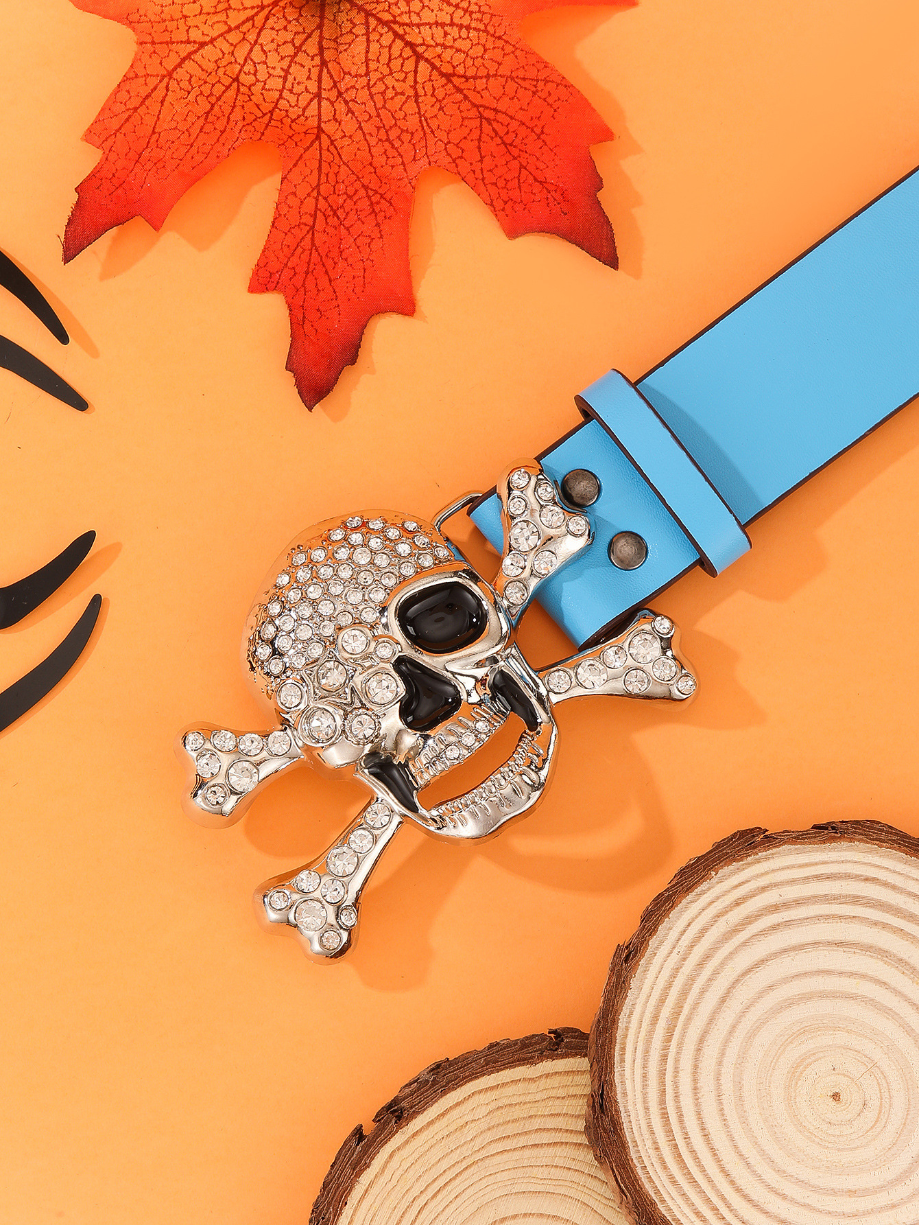 168g Weight Rhinestones Inlay Material Belt Classification 1 Piece Quantity Party, Street Occasion Alloy Material Halloween Festival Skull Pattern Unisex Gender Inlay Design Punk Style Rose Red, Blue, Black Color Punk Skull Alloy Inlay Rhinestones Unisex Leather Belts 11