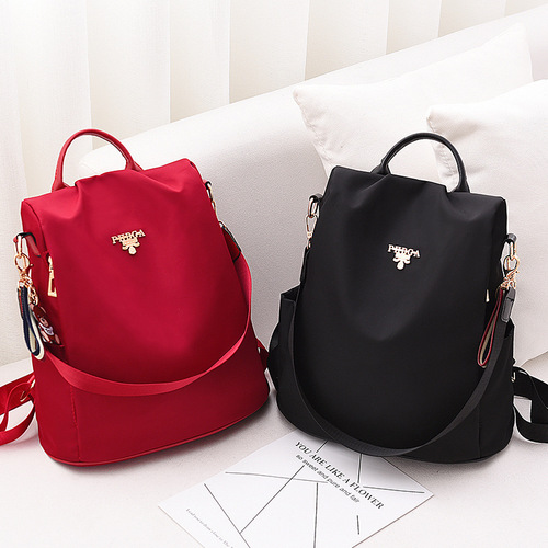 Women's 2024 New Trendy Korean Style Canvas Backpack Oxford Cloth Large Capacity Student School Bag Black Backpack