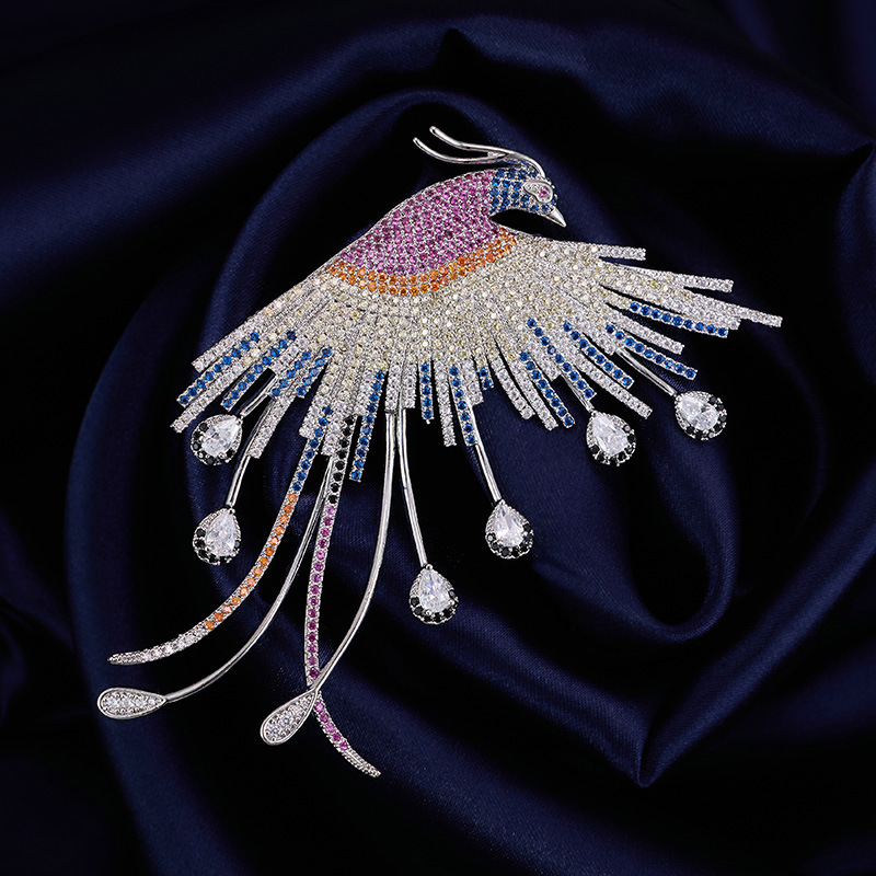 High-End Luxury Jewelry Phoenix Brooch, Classy and Exquisite Full-Zirconia Inlaid Accessible Luxury Retro Elegant Clothing Accessories