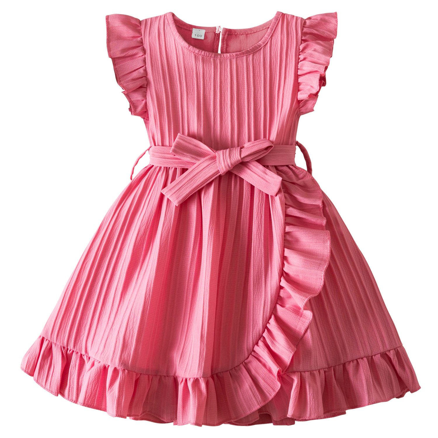 Summer fashionable solid dress with a round collar