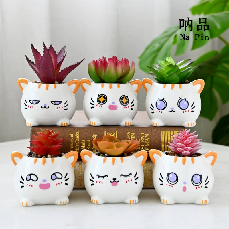 Na Pin Новый мультяшный милый кот керамический цветочный горшок для суккулентов Внешняя торговля Экспорт трансграничный эксклюзивный для прямых продаж с фабрики