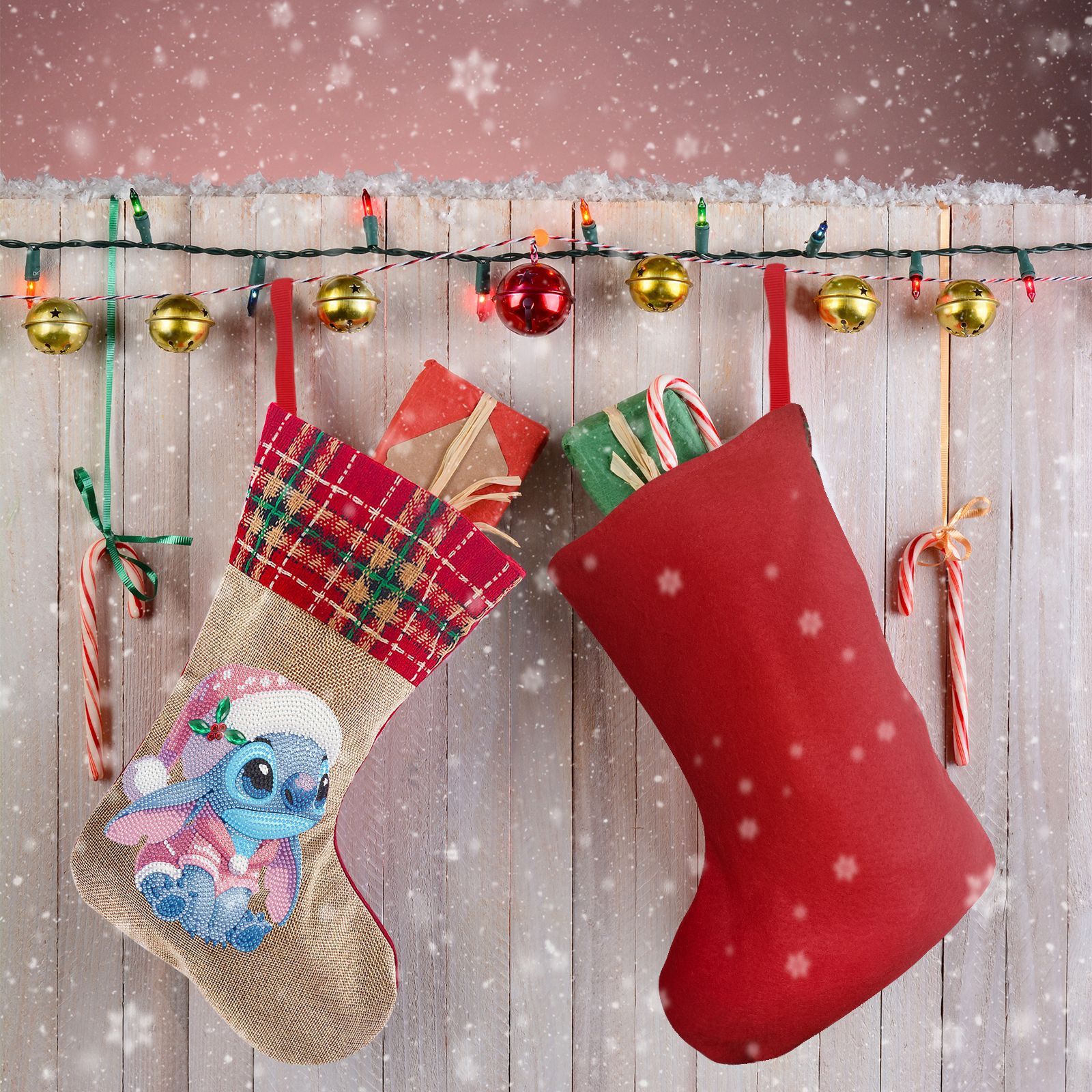 Diamante dibujo perimetral DIY calcetines de Navidad hechos a mano diamante pegado bolsas de dulces bolsas de regalo de Navidad bolsas de lino distribuibles