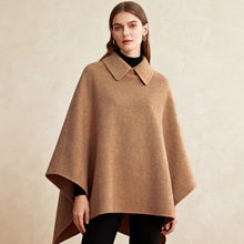 欧美跨境独立站2025女式毛呢长款披风斗篷气质显瘦外套秋冬季披肩
