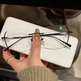 纯钛切边素颜美妆镜近视可配度数女无框眼镜架男超轻防蓝光变色潮
