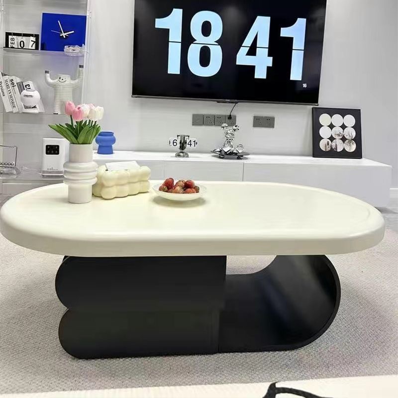 비스킷 크림 스타일 록 보드 커피 테이블 TV 캐비닛 조합 거실 가정용 작은 아파트 디자인 인터넷 기념 타원형 커피 테이블