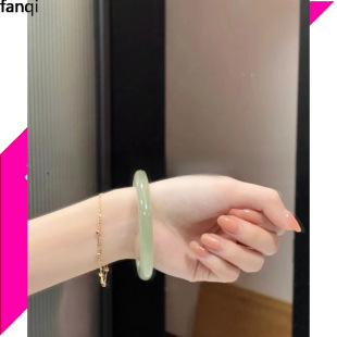 Xinjiang Hetian jade flat green white jade bracelet ice bracelet Qingshui women's jewelry jade thin round bracelet agate Valentine's Day