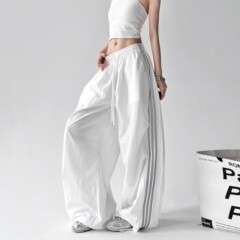 2025夏季新款美式工装裤女复古三条杠运动直筒夏季休闲爵士舞裤子