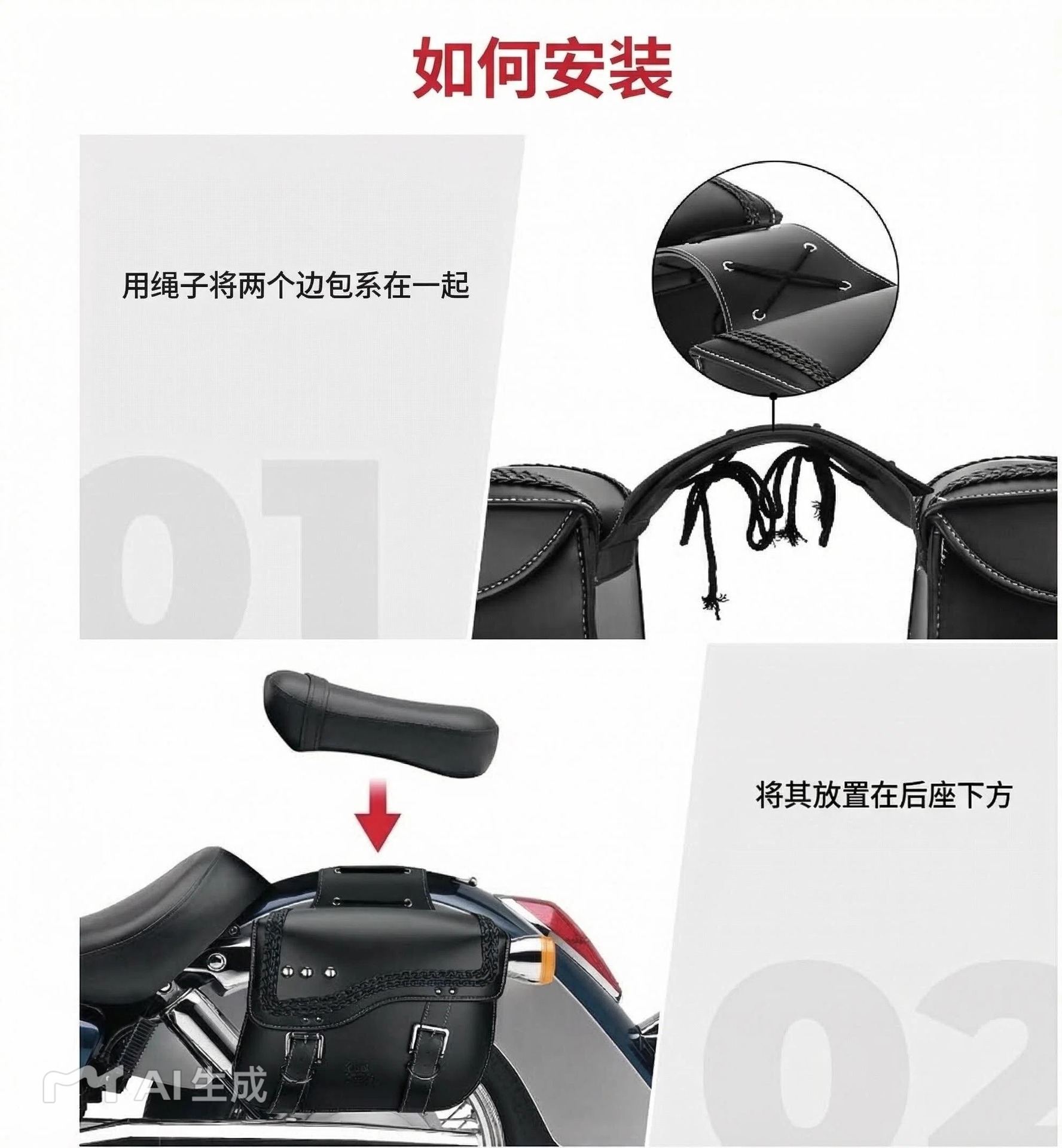 New Waterproof and Sun-Resistant Black High-End Leather Motorcycle Side Bag, Universal Hanging Bag, Travel Bag, Side Box