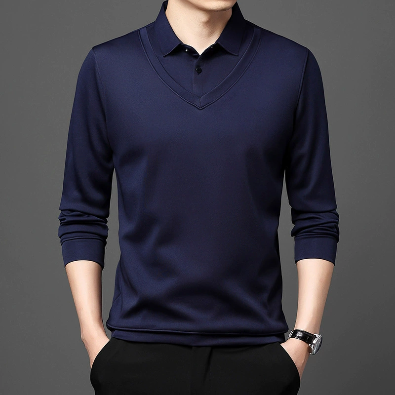 Трикотажная мужская осенне-зимняя одежда больших размеров с длинными рукавами, новая одежда больших размеров, Базовая рубашка-поло для среднего и пожилого возраста