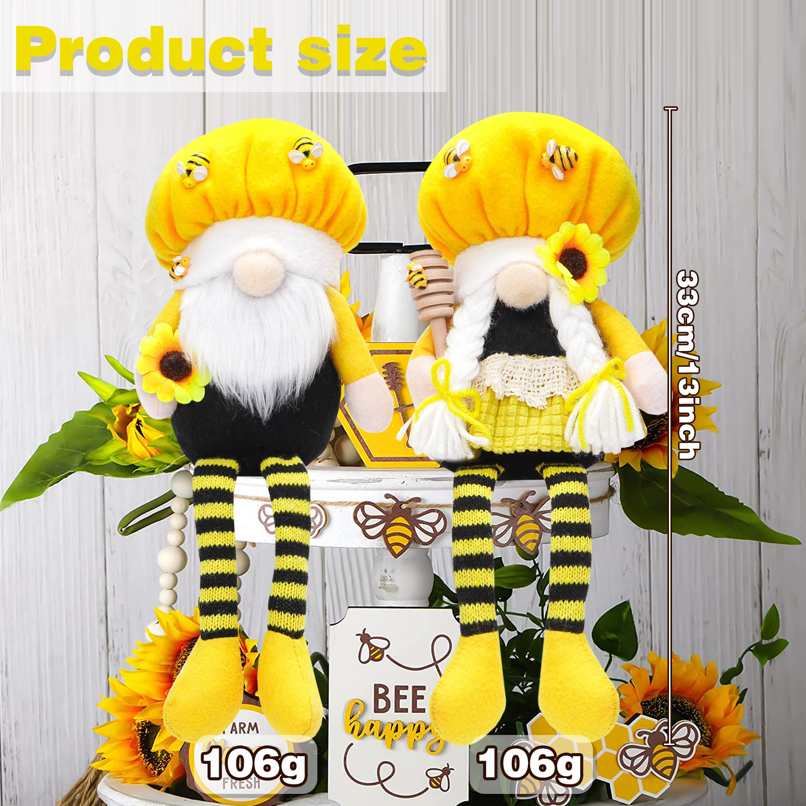 Festival de abejas transfronterizas muñecas sin cara piernas largas sentadas muñecas girasol primavera goblin enano decoración