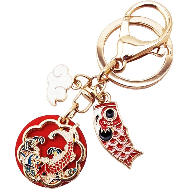 Lucky nube koi llavero Año Nuevo rojo estilo chino bendición suerte llavero regalo creativo colgante