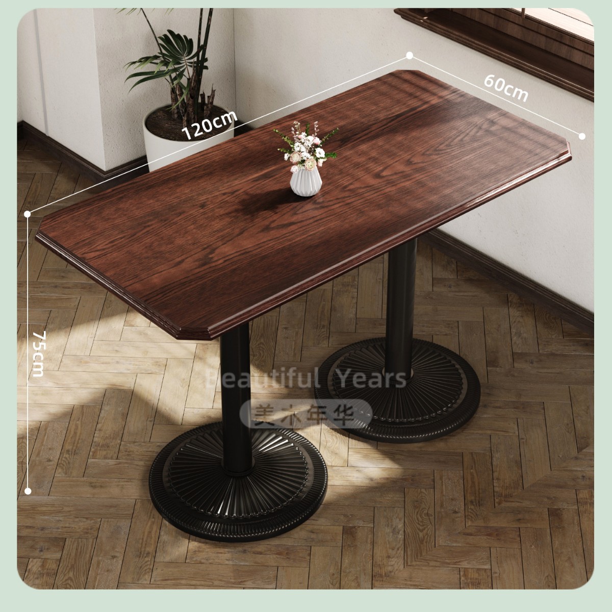 Mesa y silla de cafetería americana retro francesa panadería de comida ligera dulces tienda de azúcar y agua bistrona mesa de madera maciza