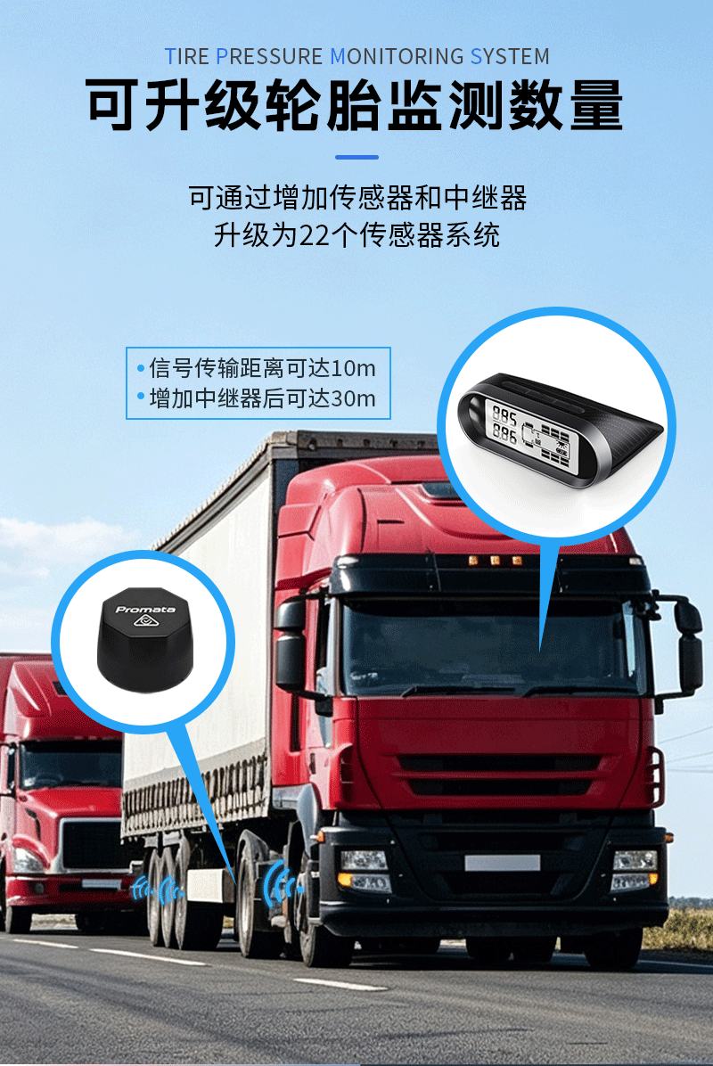 Truck tire pressure monitor external sensor TPMS solar-powered tire pressure monitor high-precision 6-wheel 12-wheel