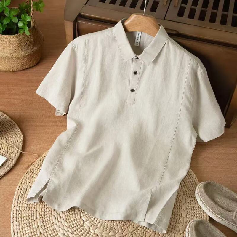 2026 New Style Linen Short-Sleeved Shirt for Men, Summer Breathable Lapel Loose Casual Shirt, Solid Color Versatile Top