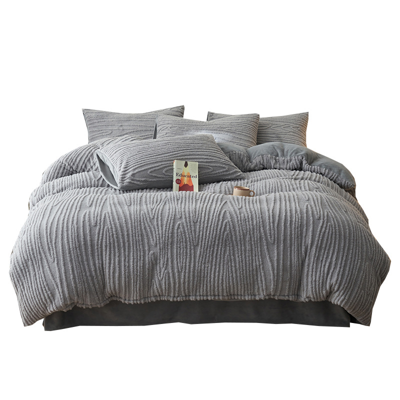Espesado tallado de leche de lana de cuatro piezas conjunto 2025 nuevo coral lana de invierno sábanas de franela cubierta de cama