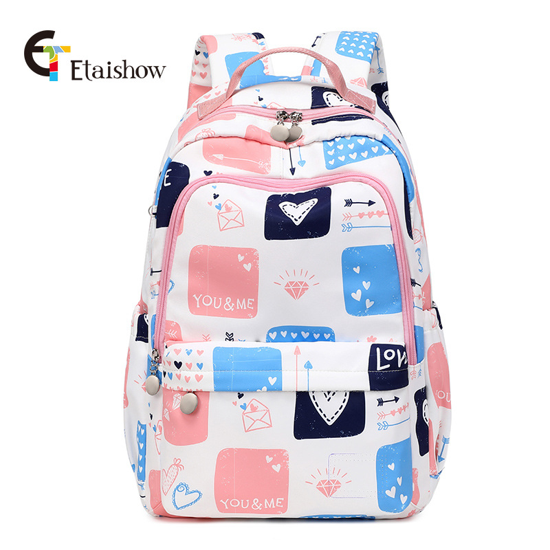 Fábrica al por mayor mochila femenina estudiante de secundaria lindo gato impresión gran capacidad impermeable chica