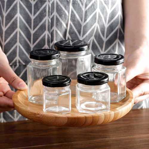 Glass sealed jar honey jar jam white sugar sealed lidded storage jar household honey hexagonal jam bottle