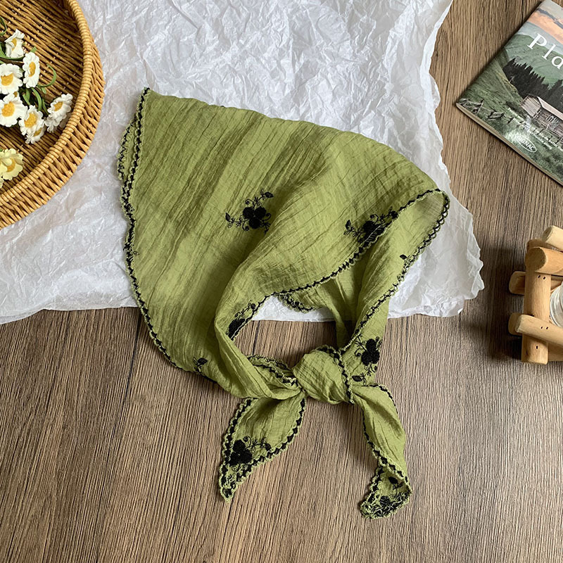 Pañuelo en la cabeza, diadema pastoral femenina de verano, bufanda de seda bordada de color sólido, bufanda pequeña de moda de alta gama, bufanda triangular, cintura