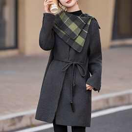 2025秋冬新款双面羊绒大衣女复古气质可拆卸领宽松系带羊毛呢外套