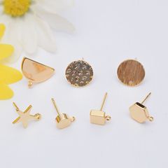 Color Preservation 14k Gold Plated Star, Half Moon, Square, Round Earrings DIY Jewelry Accessories Wholesale