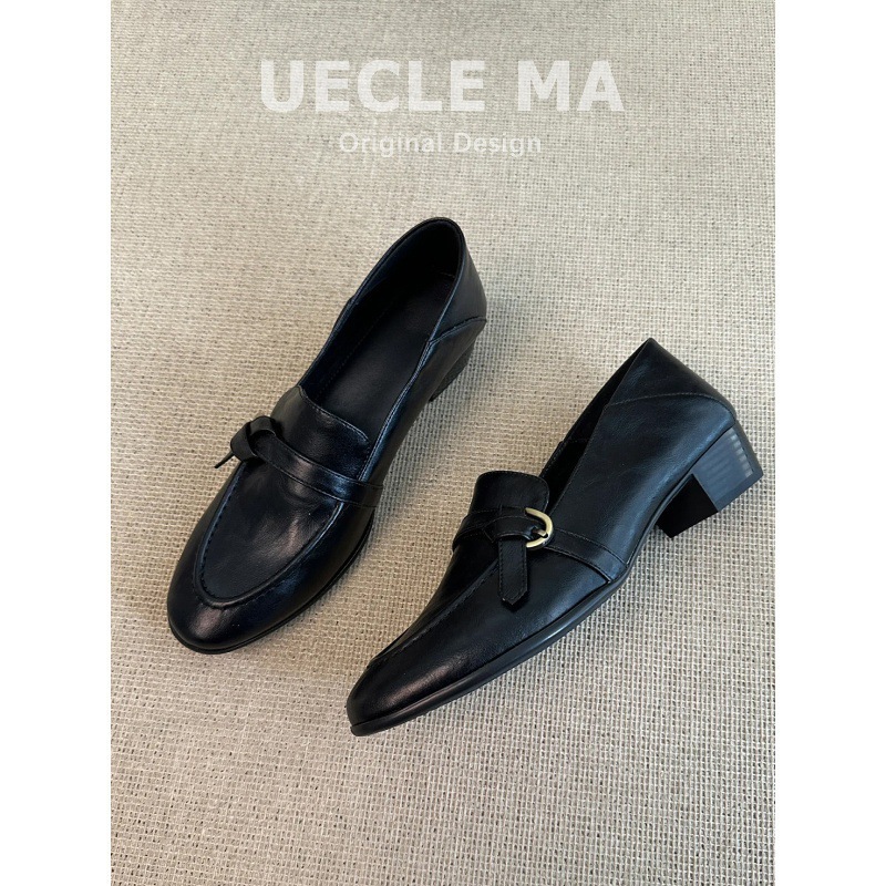 Sheepskin Version~Chunky Heel Retro Loafers for Women 2025 New Style Elegant Versatile Slip-On Leather Shoes