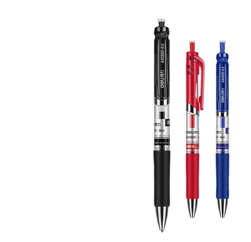 Deli stationery press gel pen 0.5mm spring head office student press signature pen black red and blue pen