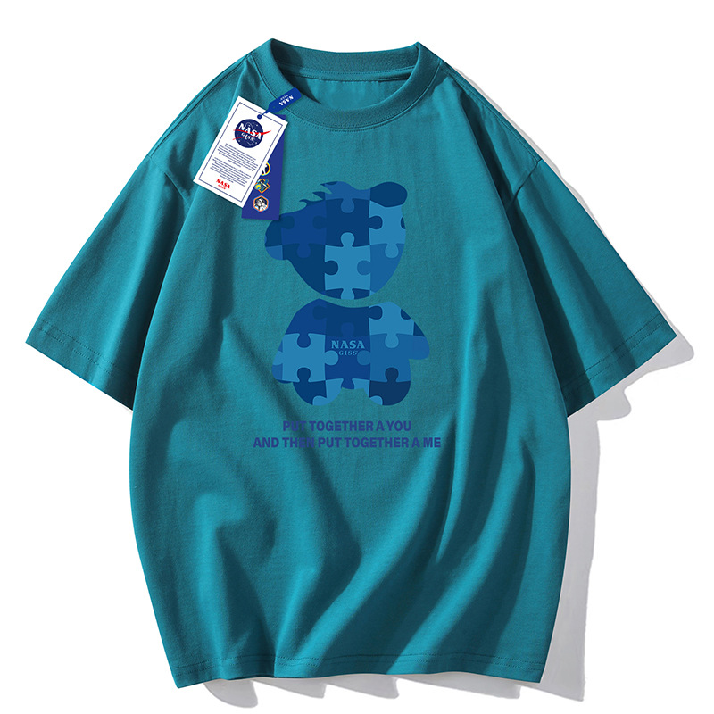 NASAGISS pesado nombre conjunto de los hombres de manga corta Camiseta de la pareja de las mujeres de la marca de moda de verano suelta media manga adolescentes